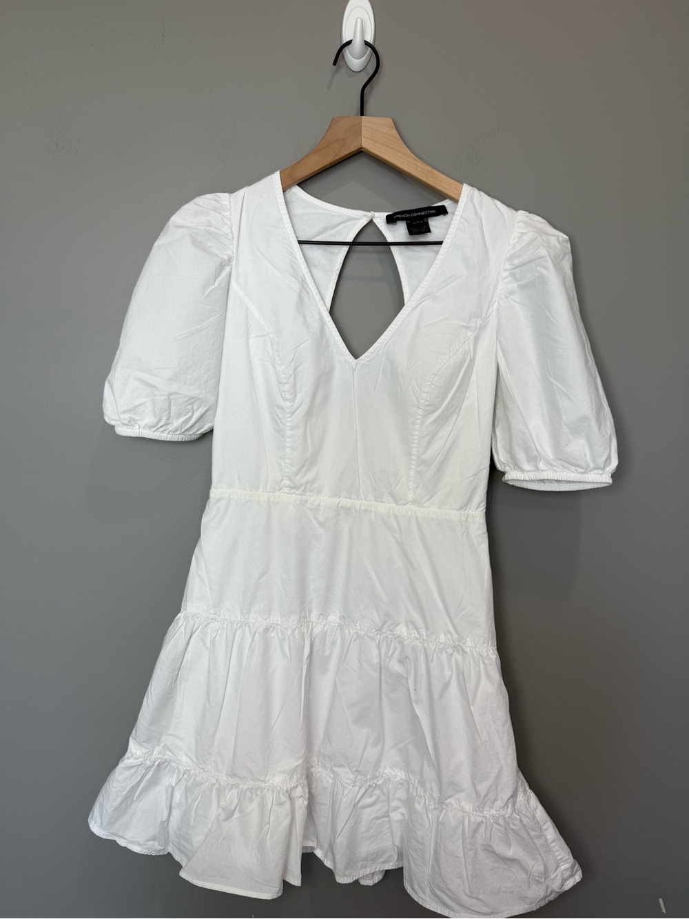 French Connection White Puff Sleeve Mini Dress Cottagecore Poplin Size 6 rush